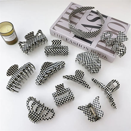 Wholesale Hair Clip Accessories European Design Plaid Series Black and White Acetate Memphis Hair Claws Clips