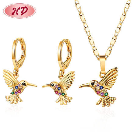 Hot Selling List Humming Bird Plated Jewelry Gift Set Collar Y Aretes Largos 18K Gold Plated Women Necklace Sets