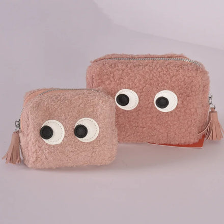 Custom Logo Winter Soft Plush Makeup Bag Women Cartoon Eye Embroidery Logo Lamb Bag for Women Shopper Bag Christmas for Gift