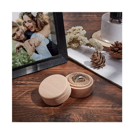 Small Beech Beech Round Box DIY Storage Container Case Wedding Wooden Boxes Ring Earring Box