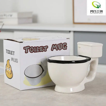 QIHE Popular Cute Cartoon White Toilet Shaped 3D Nordic Ceramic Mug 300ml AB Grade Tea Milk Ice Cream Cup Funny for Home Bar