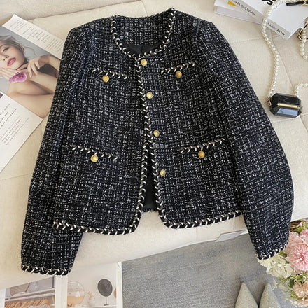 Women's Autumn and Winter New Beauty Temperament Short Style Versatile Suit Coat Plus Size Jacket Tweed Top