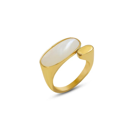 2022 New Trend Women Waterproof Fashion Jewelry Stainless Steel White Shell Ring 18K Gold Plate Finger Open Ring Jewelry