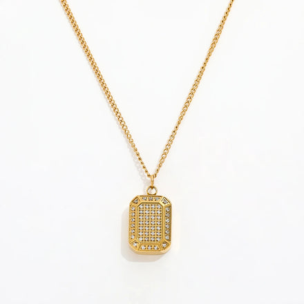 Fenny 18K Gold Plated Fashion Chocolate Zirconia Pave Pendant Basic Chain Necklace Stainless Steel Jewelry Wholesale