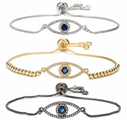 Women Fashion Jewelry Devil Eye Bracelet 18K Gold Plated Adjustable Chain Zircon Eye Charm Bracelets