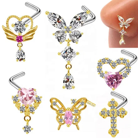 Gaby Hot Sale Trendy Nose Rings butterfly Heart Design Nose Rings for Woman Stainless Steel Piercing Jewelry