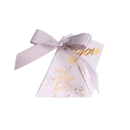 CSMD Food Packaging Wholesale Small Mini Retro Compact Gift Folding Candies Pyramid Marbling Door Paper Boxes for Wedding