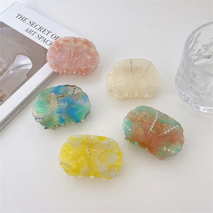 Mermaid Shell Jaw Clip Hair Claw Clip Acrylic Colored Marble Pattern Hairpins Shell Shaped Hair Claw