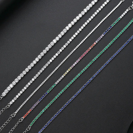 Classic Accessories Colorful Zircon Chain High-end Handmade Elegant Green CZ Diamond S925 Sterling Silver Bracelet