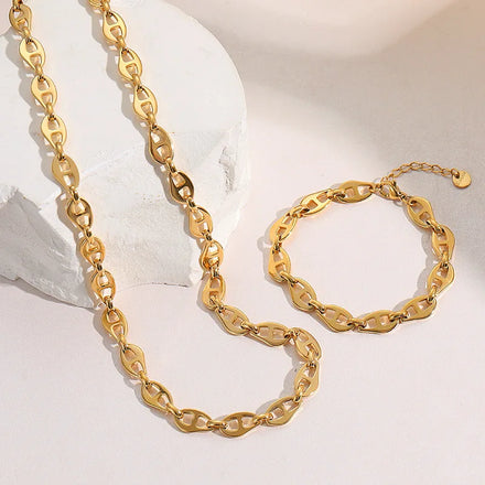 Factory Supply 14k Gold Plated Stainless Steel Fashion Designer Chokers Necklace and Bracelet for Women