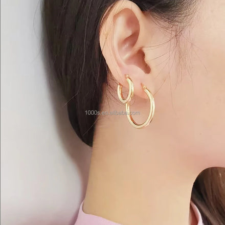 High Quality 18K Solid Gold Hollow Hoop Earrings Trendy Wedding Gift Fine Gold Jewelry for Women Earring