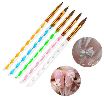 Factory Wholesale Nail Salon Special Spiral Nail Brushes 5 Sets Kolinsky Plastic Handle Liner Double Heads Professional Nail