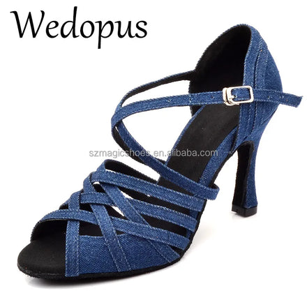 Wedopus Blue Denim Dance Sandals with Heels