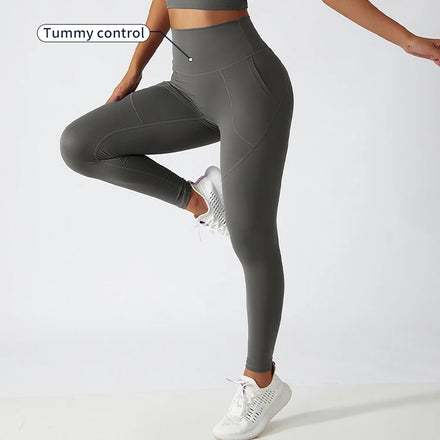 OEM Sports No Front Seam Workout Leggings Yoga Gym Wear High Waist Womens Yoga Pants With Pockets