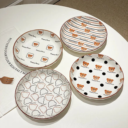 Korean Ins Cute Bear Ceramic Plate Alphabet Dessert Breakfast Deep Dish