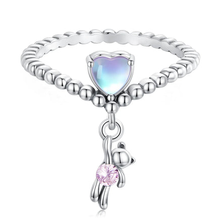 Factory Fashion 925 Sterling Silver Little Bear Balloon Open Link Ring for Women Multi Color Crystal Lovely Charm Ring SCR886