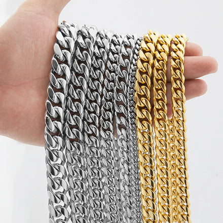 Custom Jewelry 9mm Stainless Steel Cuban Link Necklace Hip Hop 18k Gold Plated Miami Curb Cuban Link Chain Necklace for Men