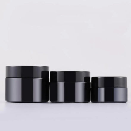 Wholesale Cosmetic Cream Empty Round Containers 20 Grams 30 ml 50 g Glossy Black Glass Jar with Lid