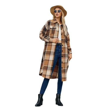 2026 Spring Ladies Classic Plaid Shirt Coat Oversized Women Jacket Collar Pockets Long Loose Jacket Women's Trench Coat
