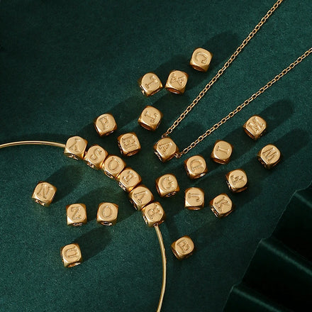 Minimalist Bracelet String Loose Beads Niche Design Necklace Beads Antique Gold Square 26 Letter Beads