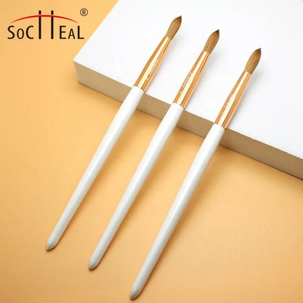 White Wood Handle 100% Pure Kolinsky Acrylic Round Nail Brush for Professional Nail Extensions