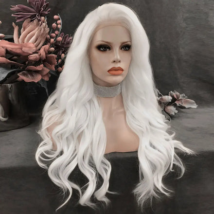 Celebrity 26inch Long Style #1001white Color Synthetic Hair Wigs Matte Heat Resistant Fiber Same Synthetic Hair Lace Front Wig