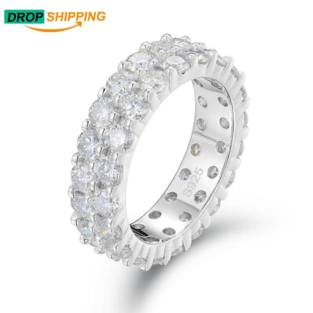 Dropshipping Anillo Luxury Bling Silver White Gold 925 2 Rows 3mm VVS Moissanite Diamond Wedding Ring With GRA Certificate