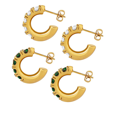 Fashionable New Stainless Steel C Shaped Zircon Earrings Colorproof Drop Shipping Design for Women Daily and Party Wear