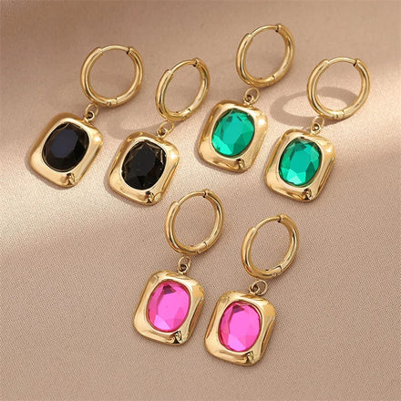 Ins Popular Gold Plated Stainless Steel Earring Gemstone Pendant Earrings for Women
