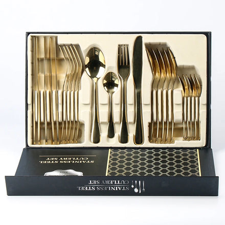 Wholesale 24pcs Gold Stainless Steel Cutlery Set Silver Flatware Spoon Fork for Weddings