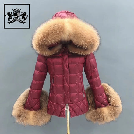 Women Winter Fashion Down Jacket White Duck Down Coat Raccoon Fur Cotton-padded Jacket