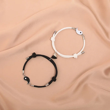 2Pcs Matching Couples Friends Tai Chi Gossip Magnet Bracelet Adjustable Heart Magnetic Yin Yang Bracelet for Women and Men