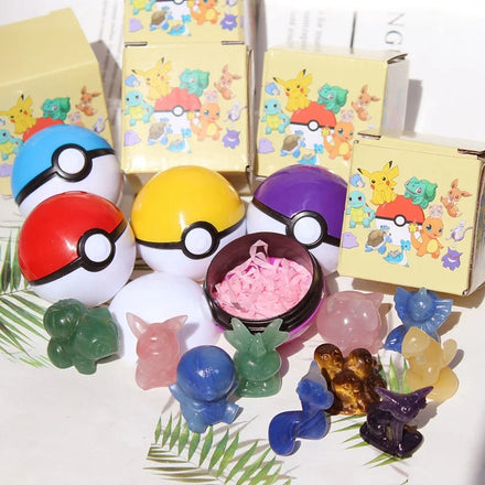 Hot Sale Natural Multi Healing Quartz Crystal Stone Cartoon Pocket Monster Souvenirs Gift Set 3cm Laser Carved Gift Box Packaged