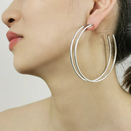 Minimalist Trendy Fashion Smooth Shiny Hoop Earrings Hollow Out Hip Hop Statement Alloy Circle Women Gift Jewelry