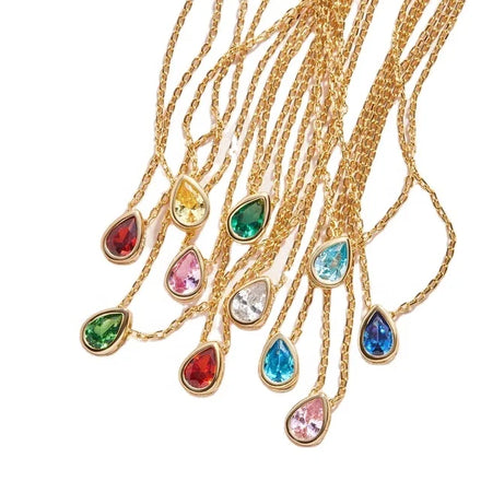 Hand Customized 925 Sterling Silver Cubic Zircon Water Drop Pendant 18K Gold Plated Birthday Stone Charm Women's Jewelry Gift