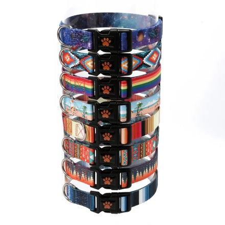 Bulk European Polyester Fun Fabric Thick Personalized Print Luxury Dog Collar with Ribbons Quick Release Buckle