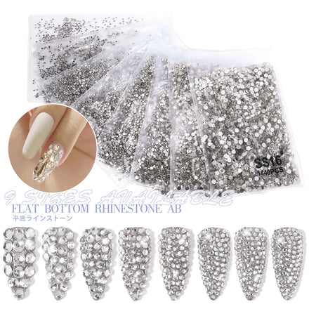 1440pcs /bag SS3-SS40 Flat Back Round Crystal Rhinestone AB Color Diamonds for Nail Decorations
