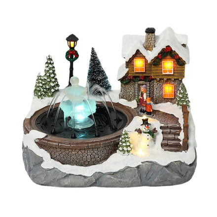 New Products Resin Christmas Village Houses LED Light up Music Snow Room Can Spray Water Luxury Christmas Gift Ornament