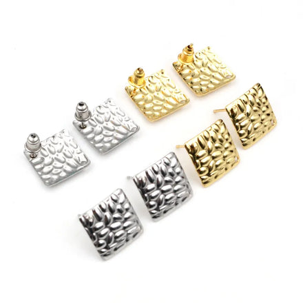 20pcs 14mm Square 316 Stainless Steel Gold Plated Pin Findings Stud Earring With Hole Connector for DIY Jewelry Making Supplies