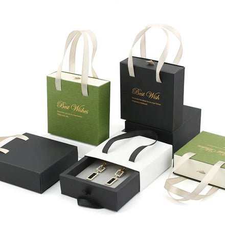 Custom Cardboard Sliding Drawer Paper Box Luxury Bracelet Jewelry Packaging Paper Gift Box with Handle for Necklace Jewelry Pack