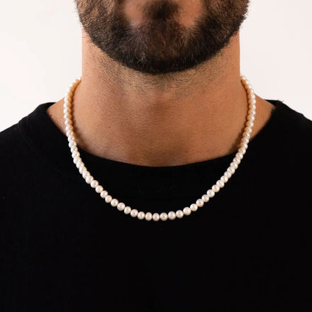 PVD Gold Silver Plated Freshwater Pearl Beads Choker Chain Wholesale Women Men Long Stainless Steel Pearl Necklace 8mm