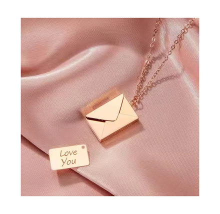 Custom Card Removable Envelope Lock Pendant Necklace 18k Gold Plated Stainless Steel I Love You Envelope Necklace for Valentine