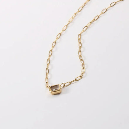 Fenny 18K Gold Plated Versatile Paper Pin Chain Rectangle Zirconia Pendant Necklace Stainless Steel Jewelry Wholesale