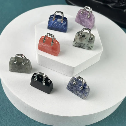 Diy Necklace Bag Pendant Creative Jade Necklace Bag Ornaments Crystal Agate Geometric Handbag Accessories