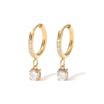 Trendy Stainless Steel Crystal Small Hoop Earrings Exquisite Cubic CZ Geometric Huggie Earrings for Women Wedding Jewelry Gifts