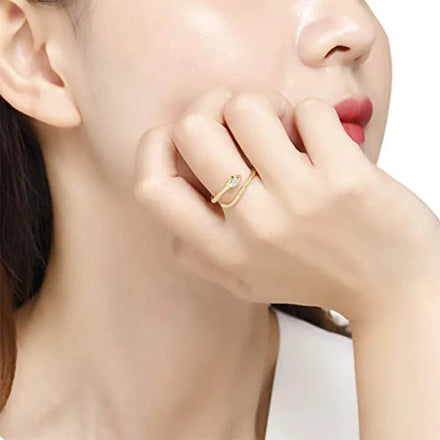 Hot Jewelry Croissant Cowhorn Thread Twist Adjustable Opening 18K Gold Plated Chevron Snake Shaped Zircon Ring for Women