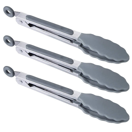 Silicone Kitchen Tongs for Cooking with Silicone Tips Kitchen Food Tongs Mini Silicone Serving Tongs - Set of 3 (Gray)