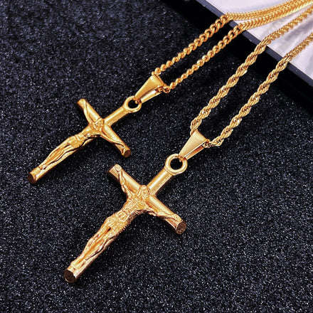 Stainless Steel Necklace Jewelry Manufacturer Whosale Custom Gold Pendant Mens Crucifix Necklace 33mm Jesus Cross Necklace