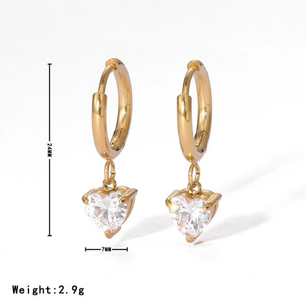 Exquisite Red Pink White Blue Green Cubic Zirconia Heart Earrings Luxury Stainless Steel Hoop Earrings for Girls Jewelry