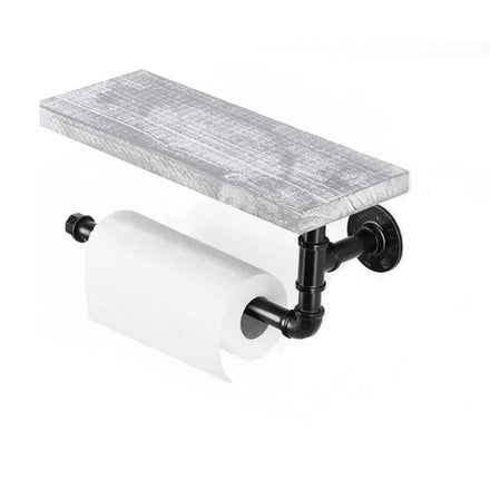 Toilet Paper Holder With Shelf Industrial Pipe Tissue Roll Rack Wall Mounted for Bathroom